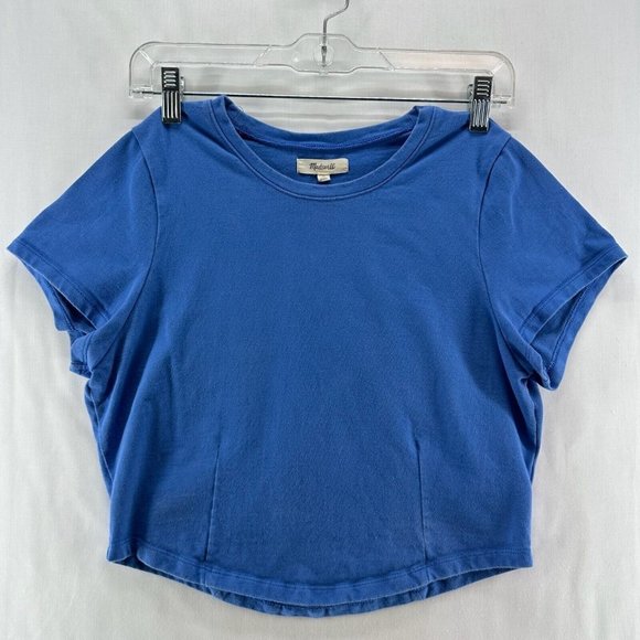 Madewell Tops - Madewell Top Womens Sz M Heavyweight Jersey Crewneck Crop Cap Sleeve Cotton Blue